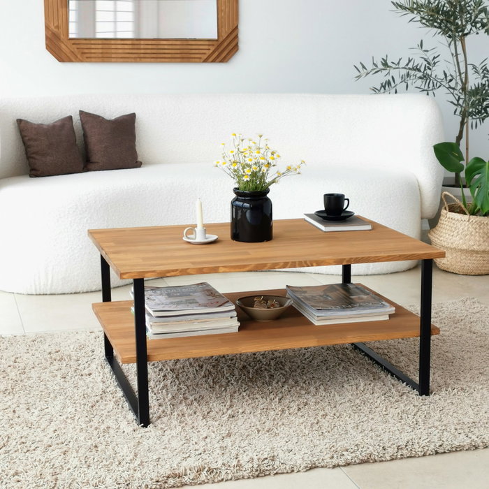 Hanah Home Neta - Oak Mesa de centro de madera maciza de pino